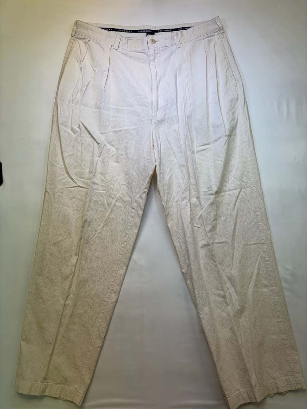 Vintage Polo Golf Ralph Lauren White Seersucker Pleated Trousers